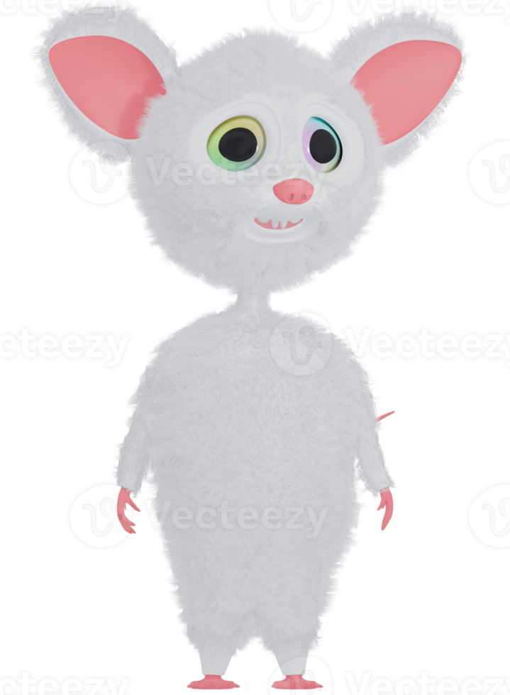 3D personage rat fluffy happy white png