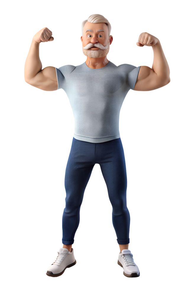 , 3d style illustration of dad is flexing his muscles isolated on transparent background png