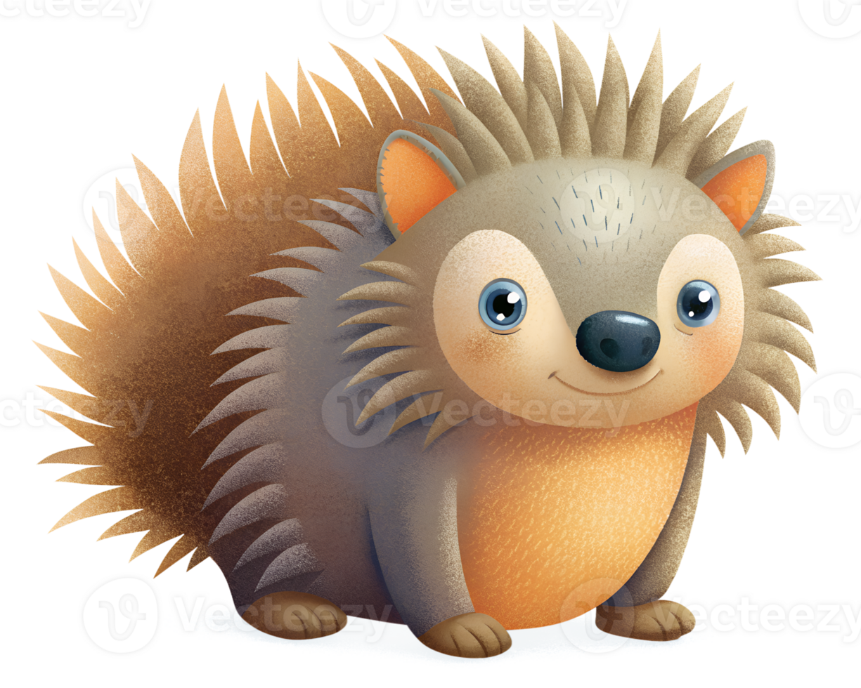 cartoon style of cute porcupine isolated on transparent background. png