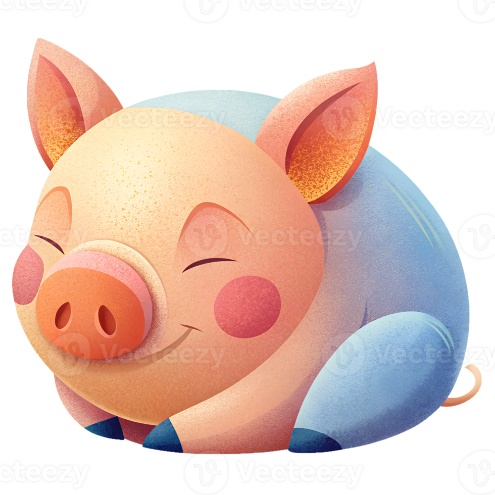 , cartoon style, cute pig sleeping isolated on transparent background png