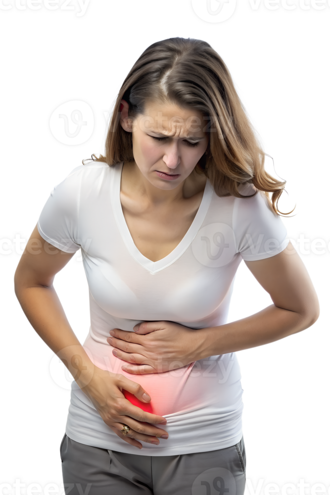 , woman having stomach ache isolated on transparent background png
