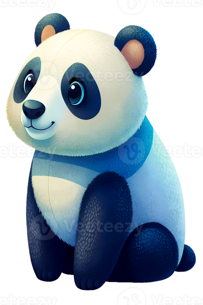 , Cartoon style illustration of cute panda, sitting isolated on transparent background png