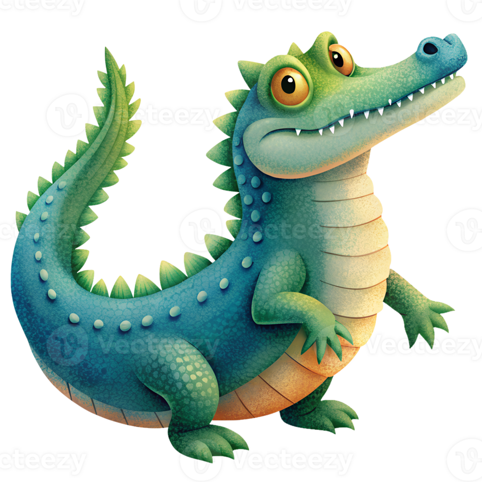 , Cartoon style illustration of alligator isolated on transparent background png