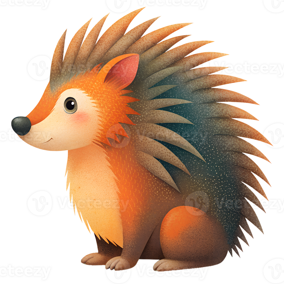 cartoon style of cute porcupine isolated on transparent background. png