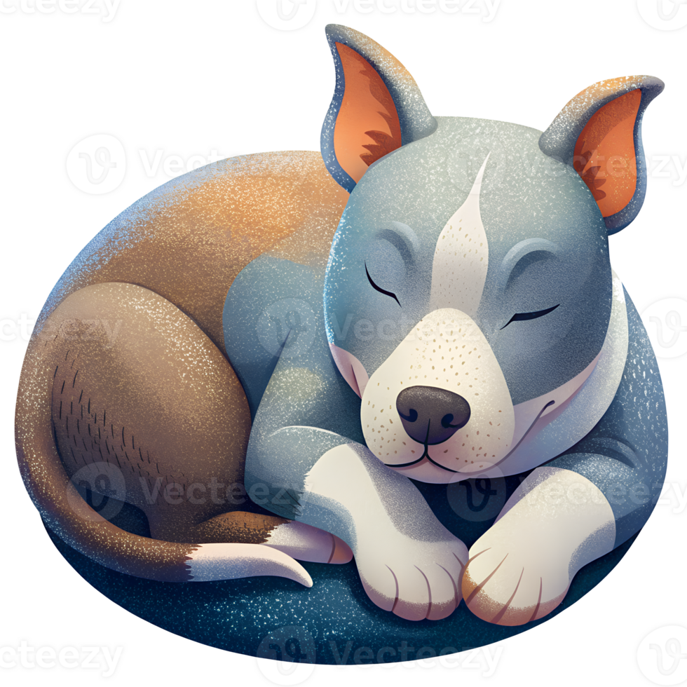 Cartoon style illustration, American Pit Bull Terrier sleeping isolated on transparent background. png
