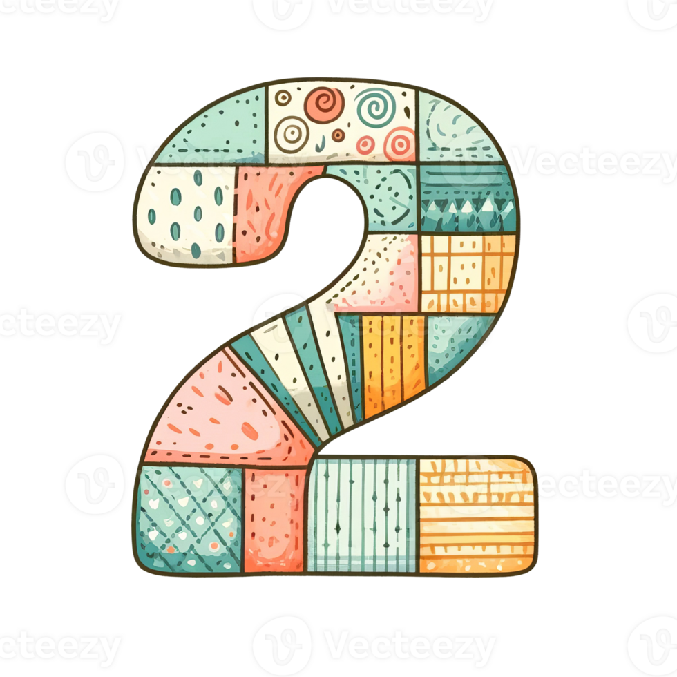 The number 2 is made up of many different shapes and colors png