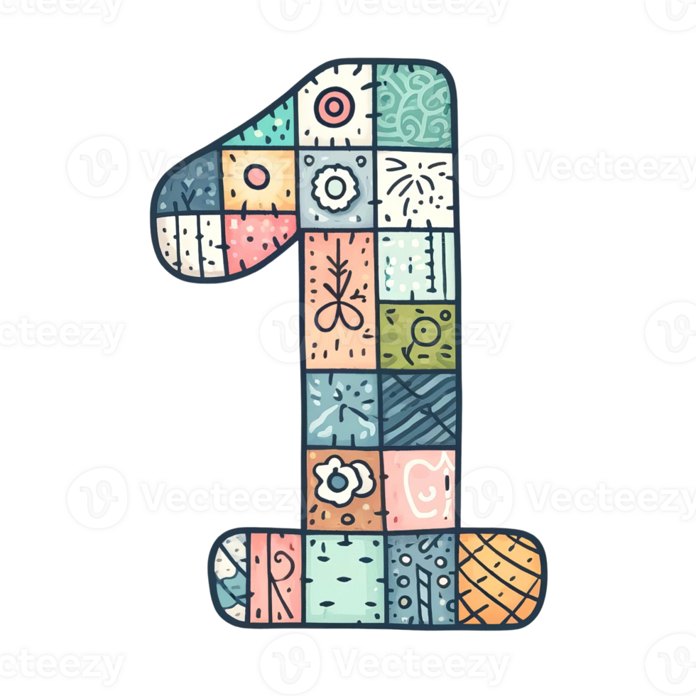 The number 1 is made up of many different shapes and colors png