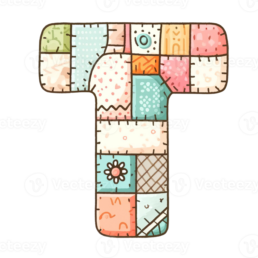 A colorful patchwork letter T png