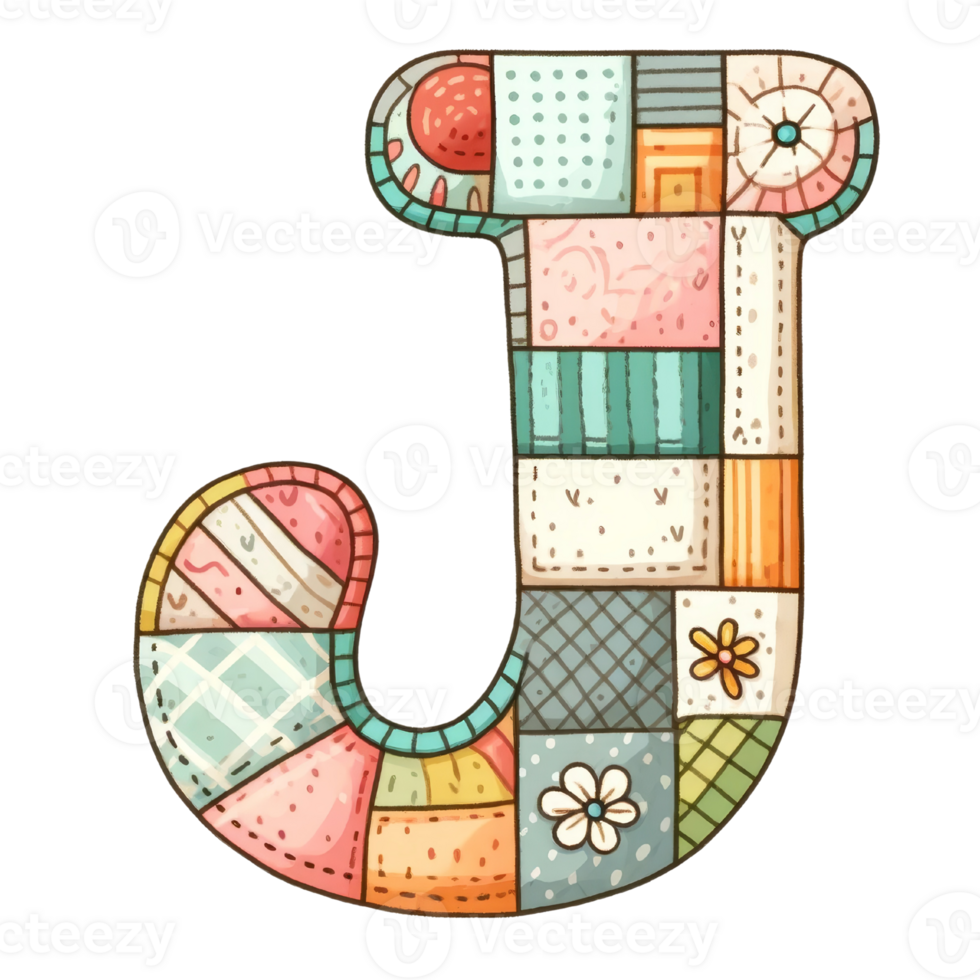 A colorful letter J made of different colored squares png