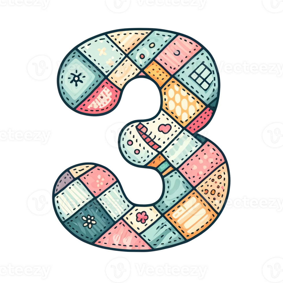 The number 3 is made up of different colored squares png