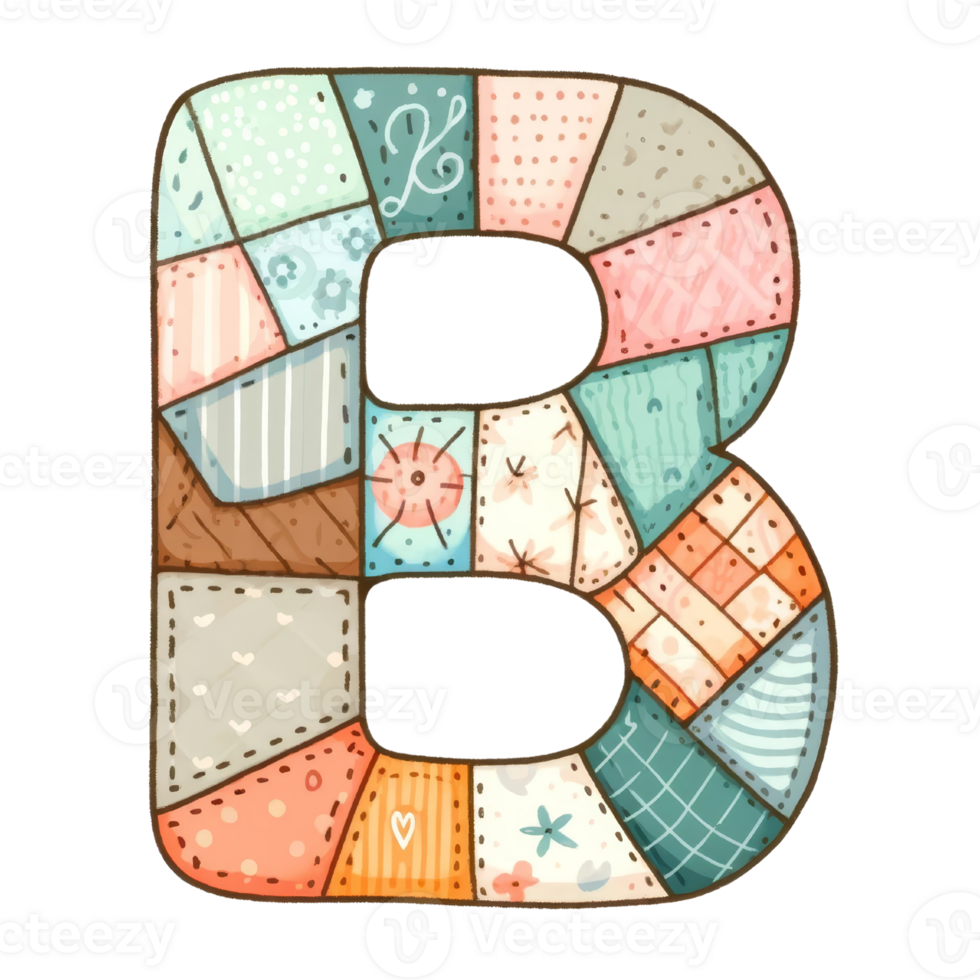 The letter B is made up of many different pieces of fabric png