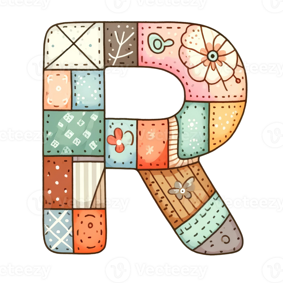 A colorful patchwork letter R png
