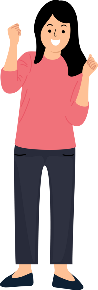 portrait woman standing with happy expression and excited png