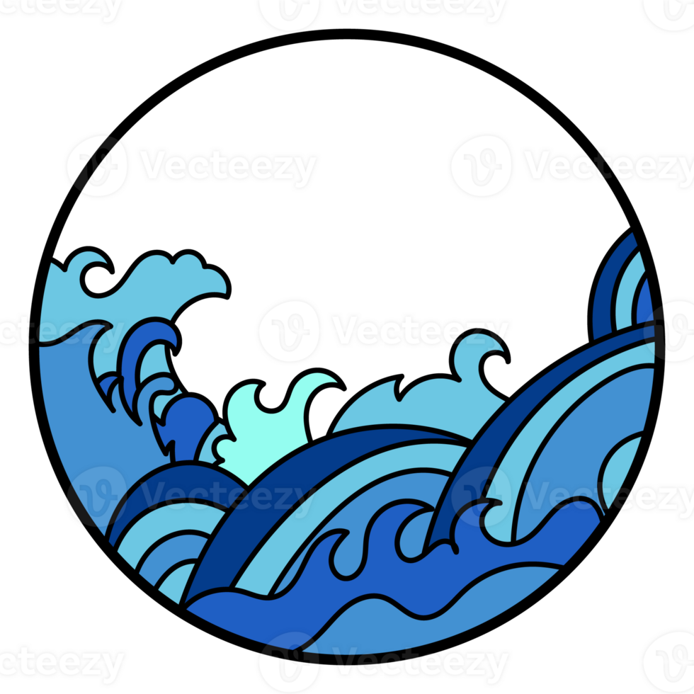 immagine telaio, cerchio, decorato con mare onde, blu acqua png