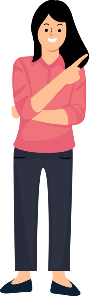 portrait woman smiling standing with hands fingers direct up empty space background or concept promotion and advertising png