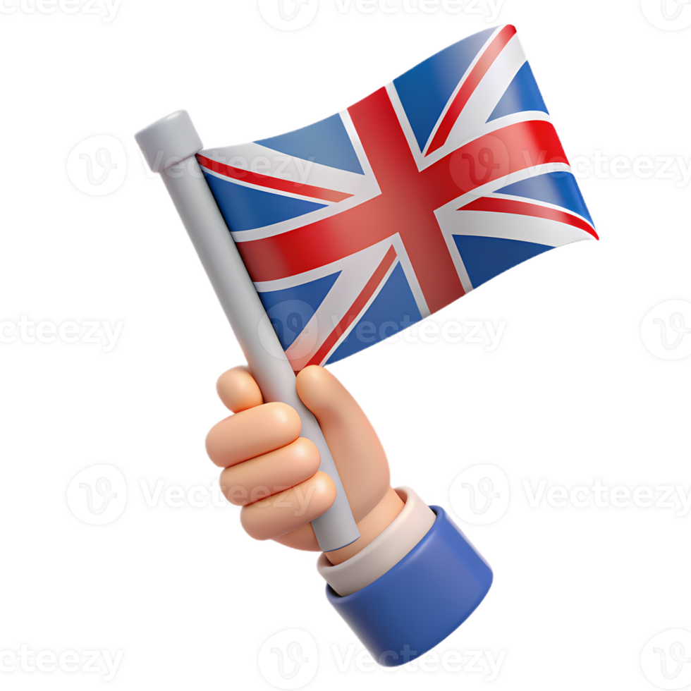 3d hand waving uk flag emoji for digital marketing, british patriotism, national events, and cultural representation png