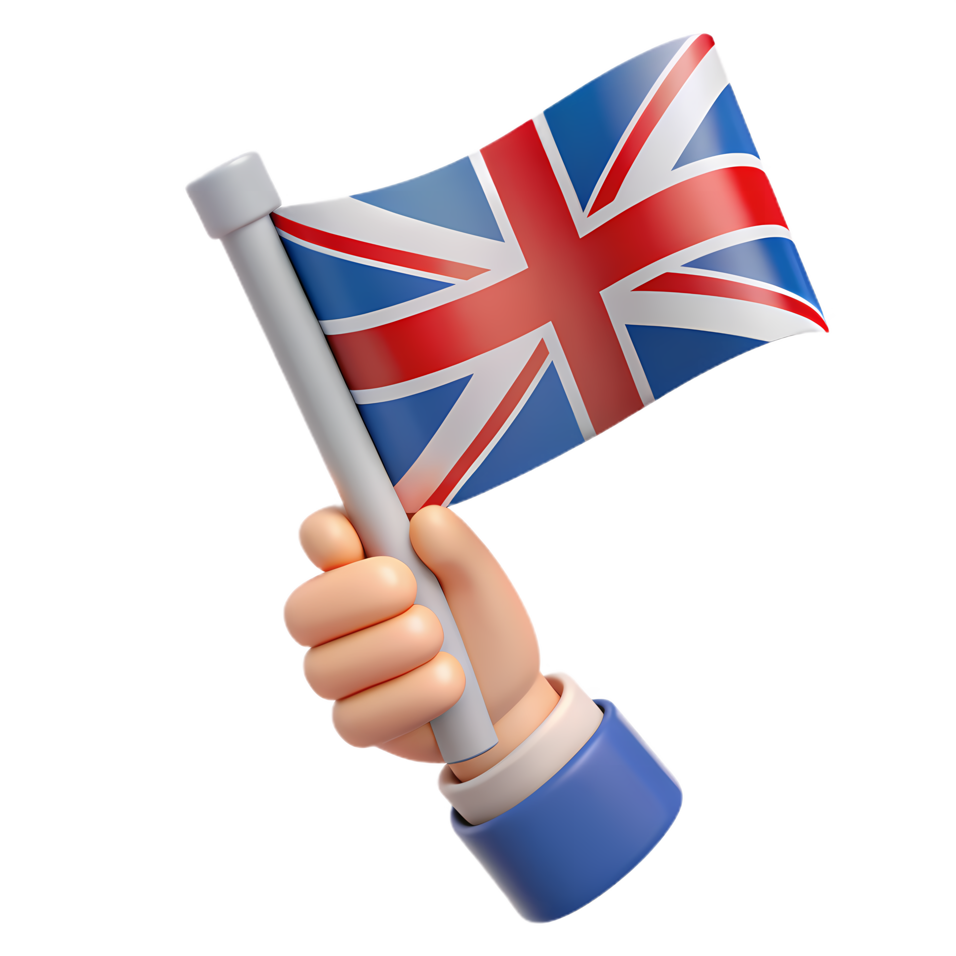 3d hand waving uk flag emoji for digital marketing, british patriotism