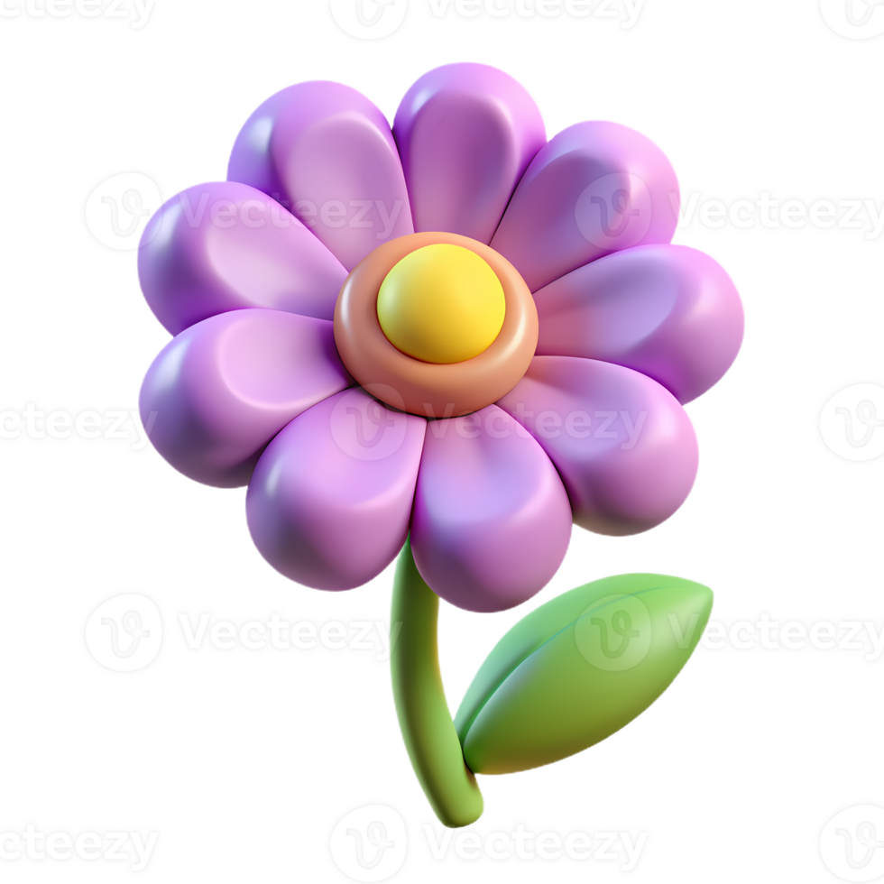 3D purple flower icon with a vibrant yellow center, perfect for spring themes, digital design, and creative projects png