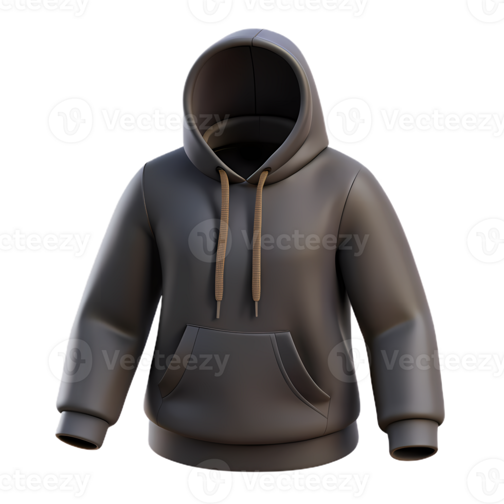 3D black hoodie icon, sleek urban sweatshirt graphic for fashion design and e-commerce png
