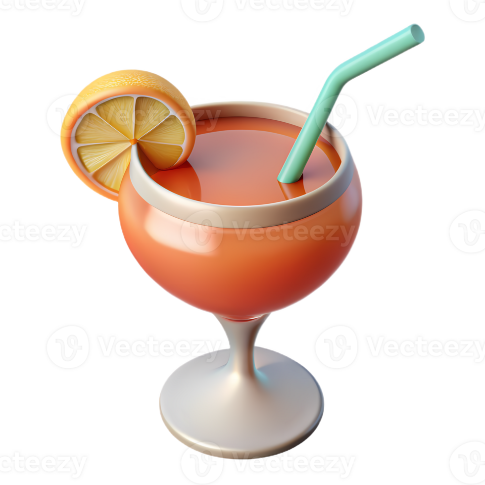 3d orange cocktail icon with slice and straw, perfect for bar app, drink menu, and summer graphics png