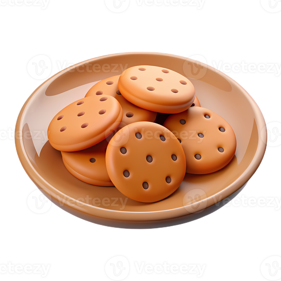 3d chocolate chip cookies on a plate, perfect for bakery, dessert menu visuals, and sweet treat design projects png