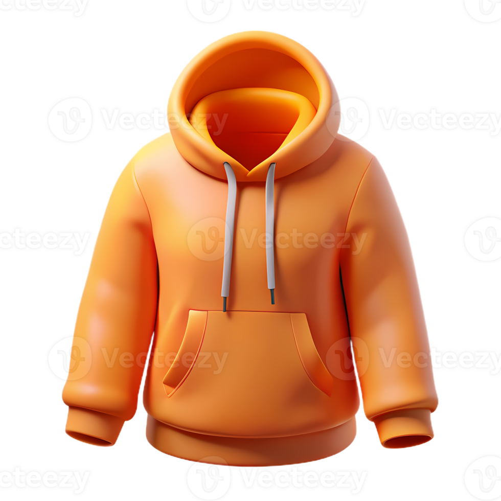 Orange 3D hoodie icon with a vivid and stylish design for creative fashion and apparel projects png