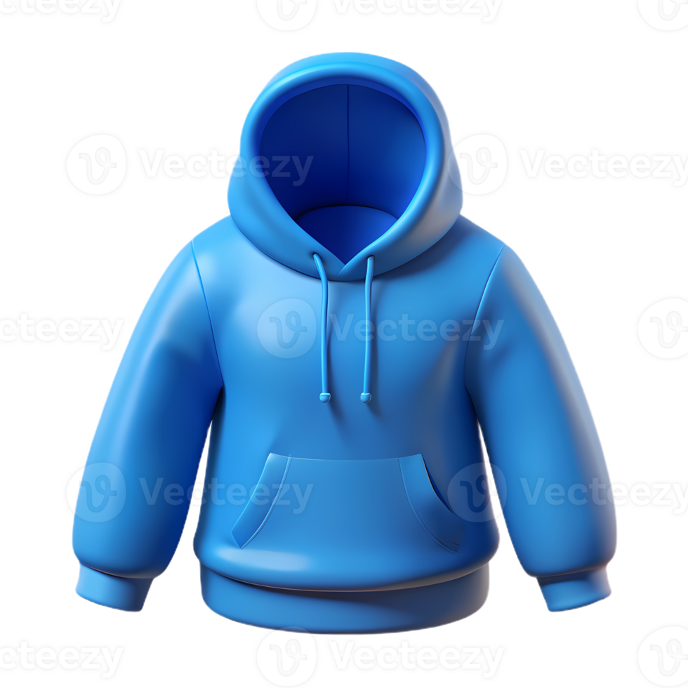 Vibrant blue 3D hoodie icon, sleek sportswear graphic for apparel design and online retail png