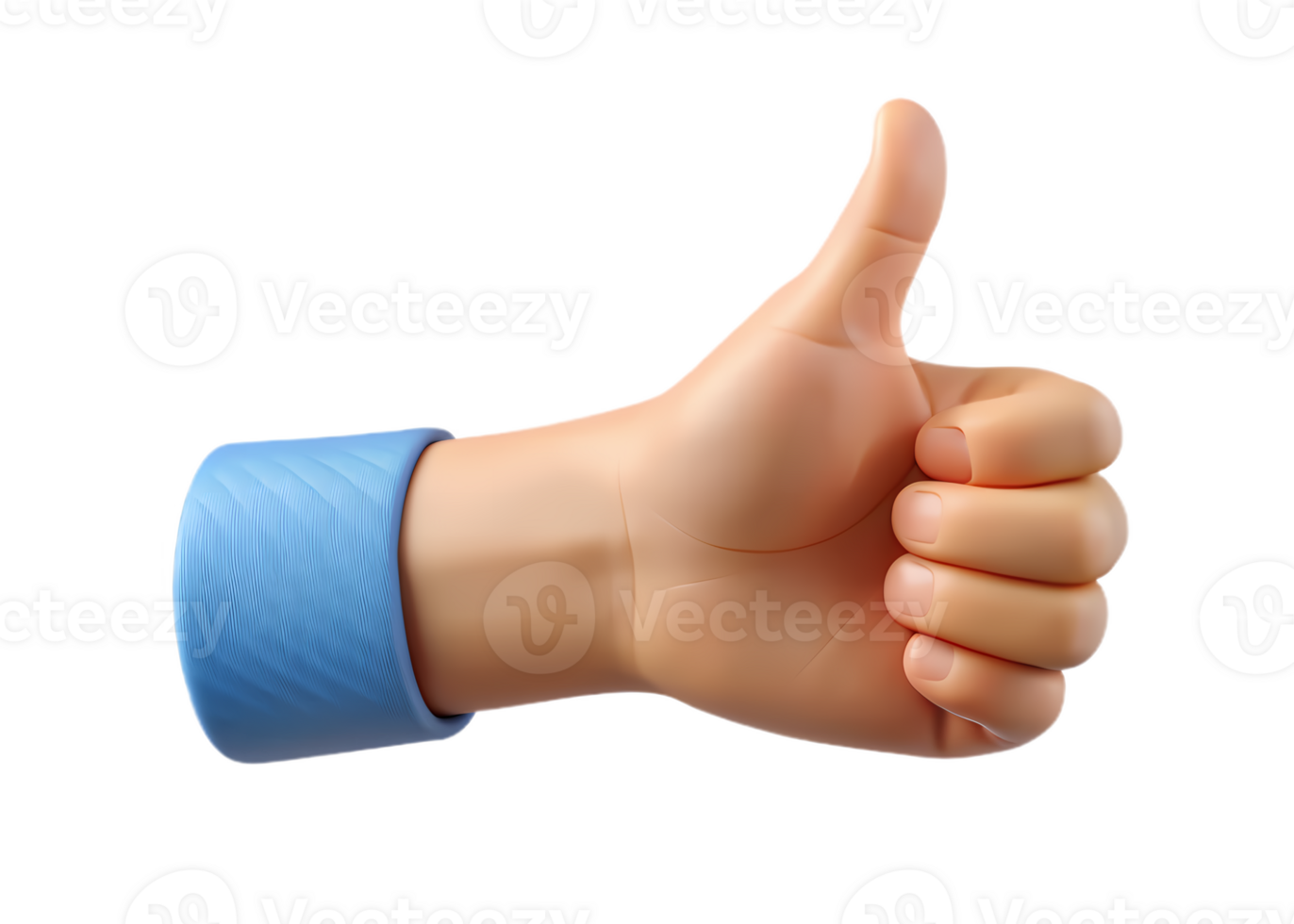 3d like icon, positive response graphic, blue sleeve thumb up, digital hand gesture, user engagement symbol png