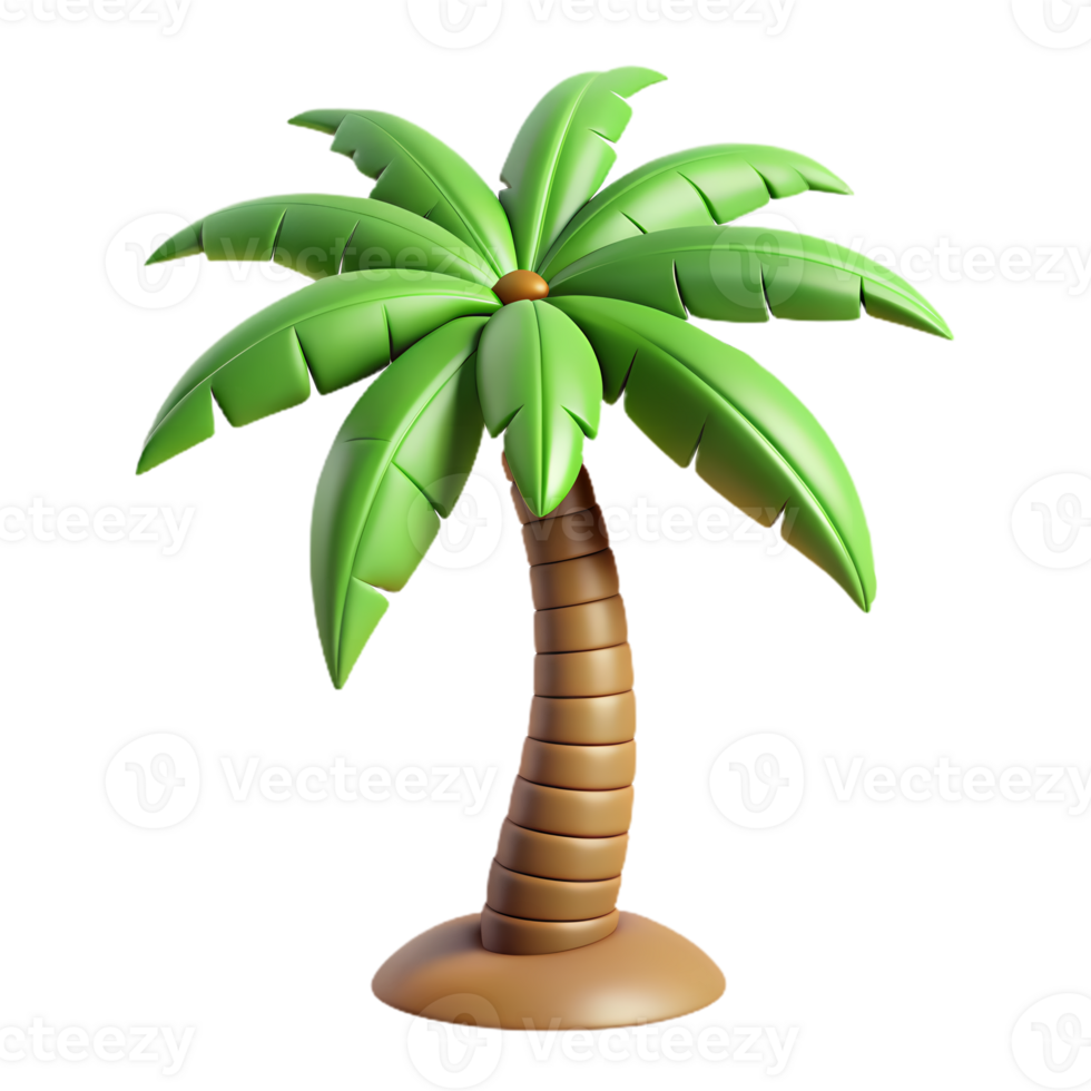 3d palm tree icon, perfect for travel, tropical themes, and summer marketing materials, easily integrated into digital designs. png