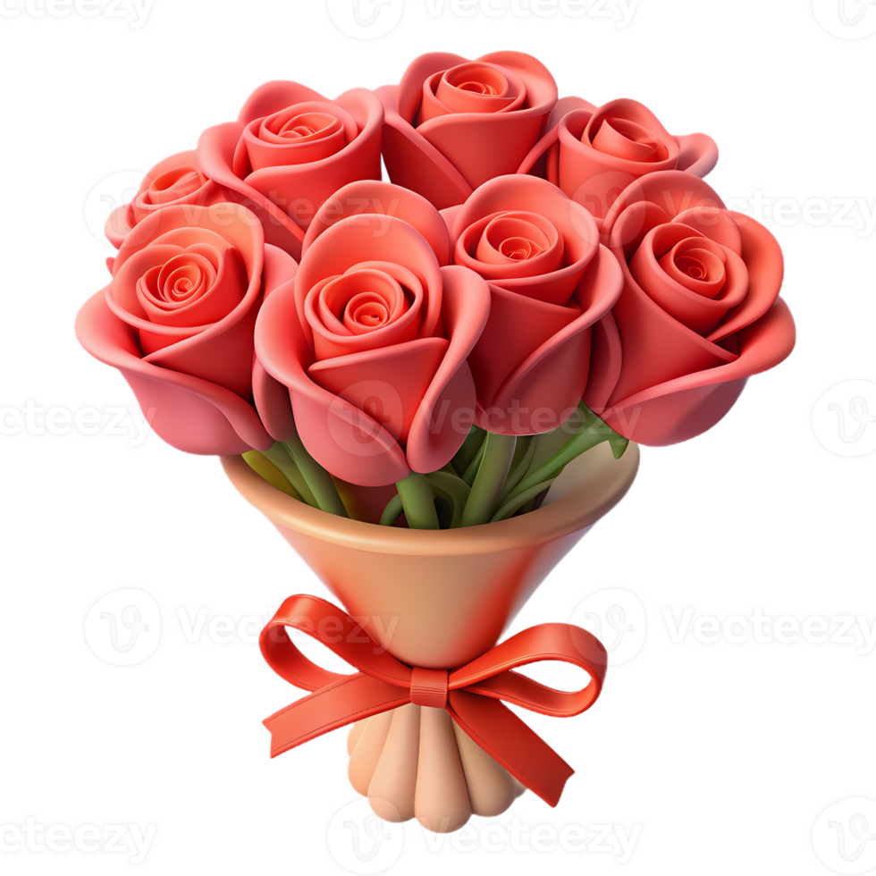 3d elegant rot Rose Strauß mit Koralle Band, Ideal zum Liebe Ausdrücke, romantisch Veranstaltungen, und dekorativ Zwecke png