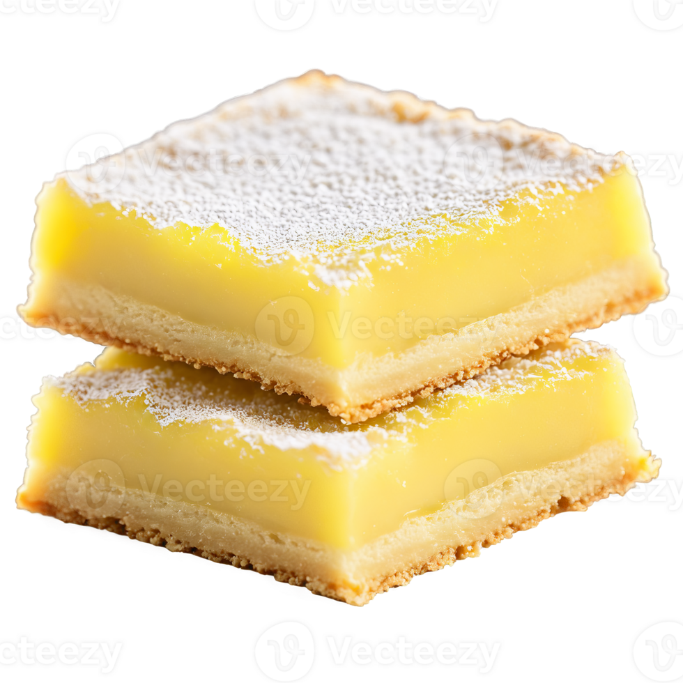 Lemon bar with tangy lemon filling buttery shortbread crust dusted with powdered sugar square shape png