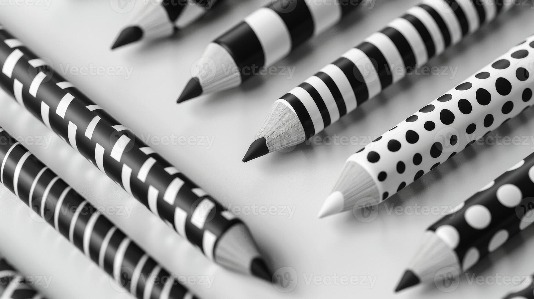 Blank mockup of a set of pencils with different patterns allowing for endless customization possibilities. photo