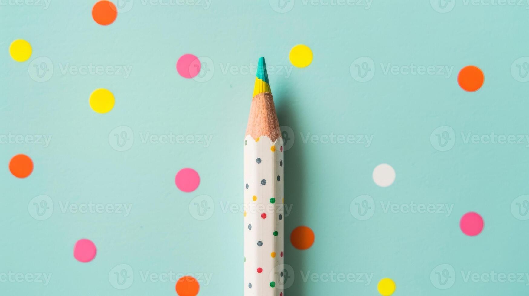 Blank mockup of a pencil with a dotted design giving it a fun and playful look. photo