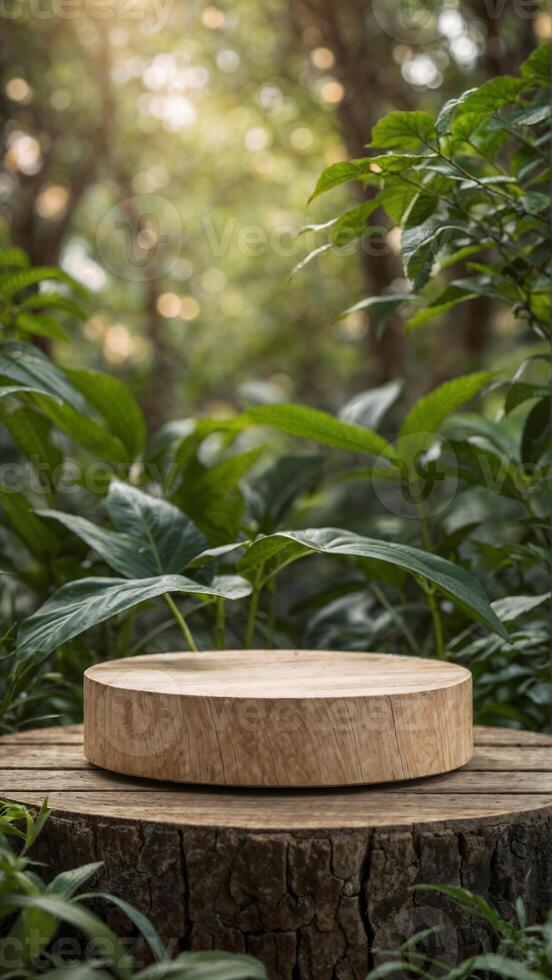 luxurious Platform and podium background on nature and monstera leaves for product stand display advertising cosmetic beauty products or skincare with empty round stage photo