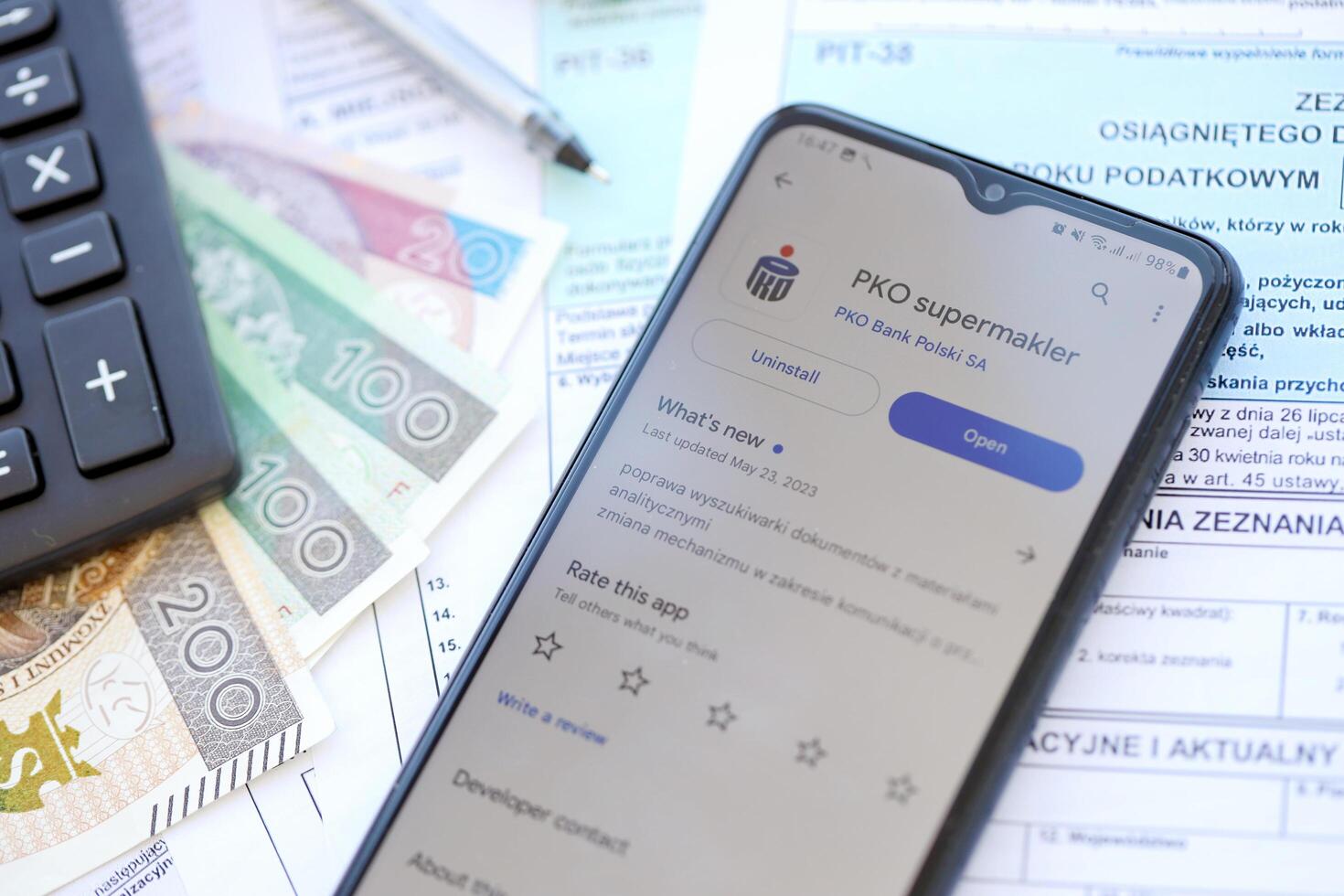 TERNOPIL, UKRAINE - AUGUST 3, 2023 PKO application on screen on modern smartphone. Official app of famous polish bank photo