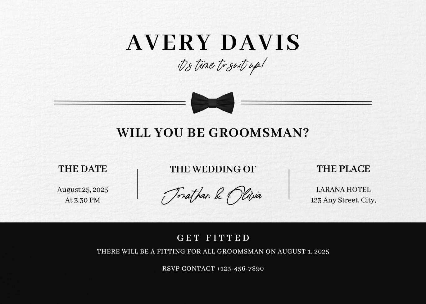 Black White Simple Groosman Greeting Card Invitation template