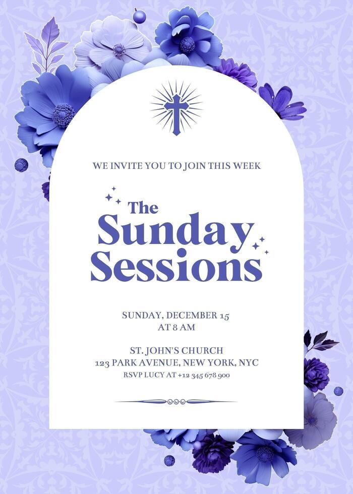 Purple Floral Church Greeting Card Invitations template