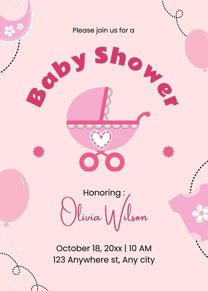 pink cute baby shower invitation template