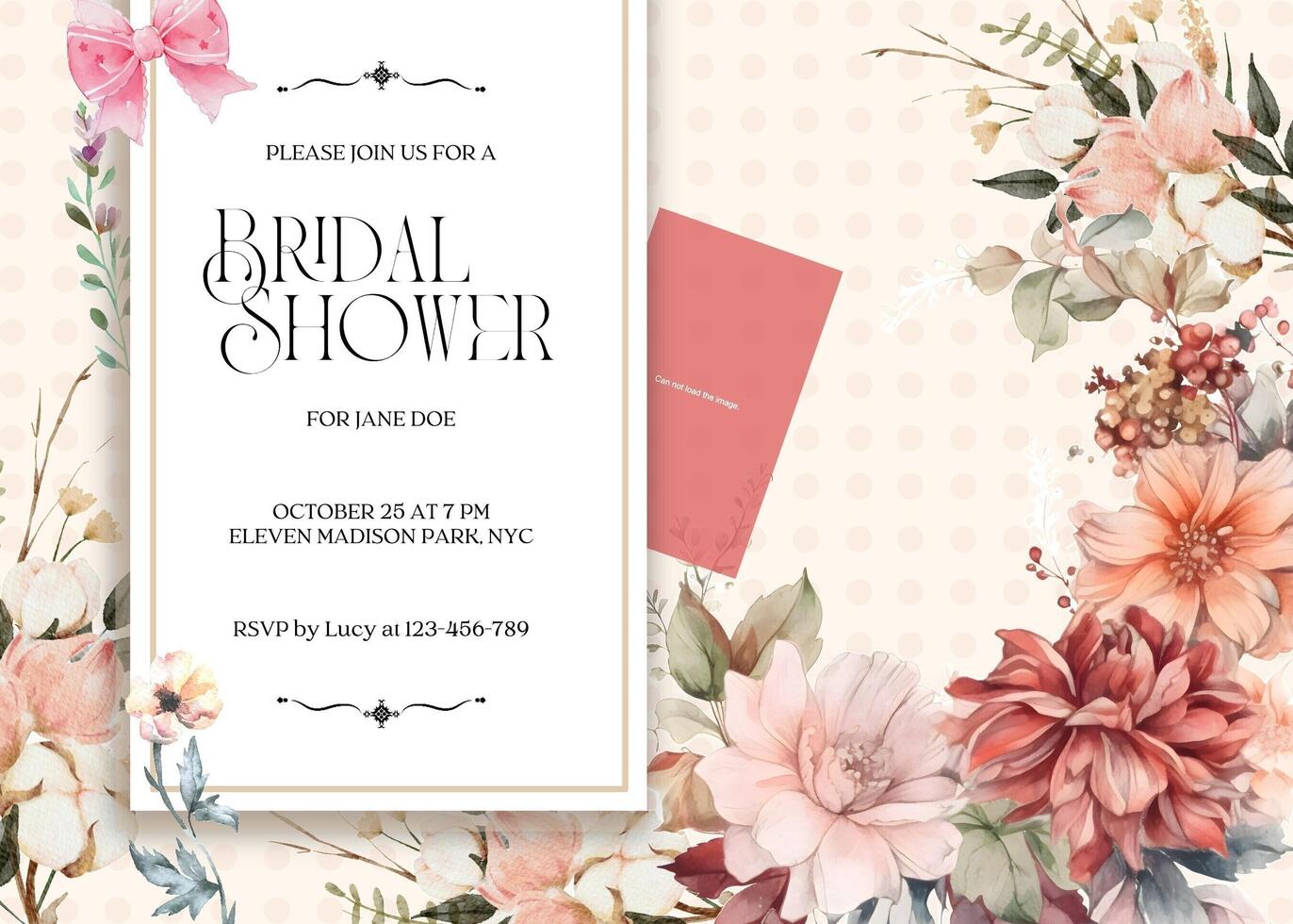 Watercolor Floral Bridal Shower Greeting Card template