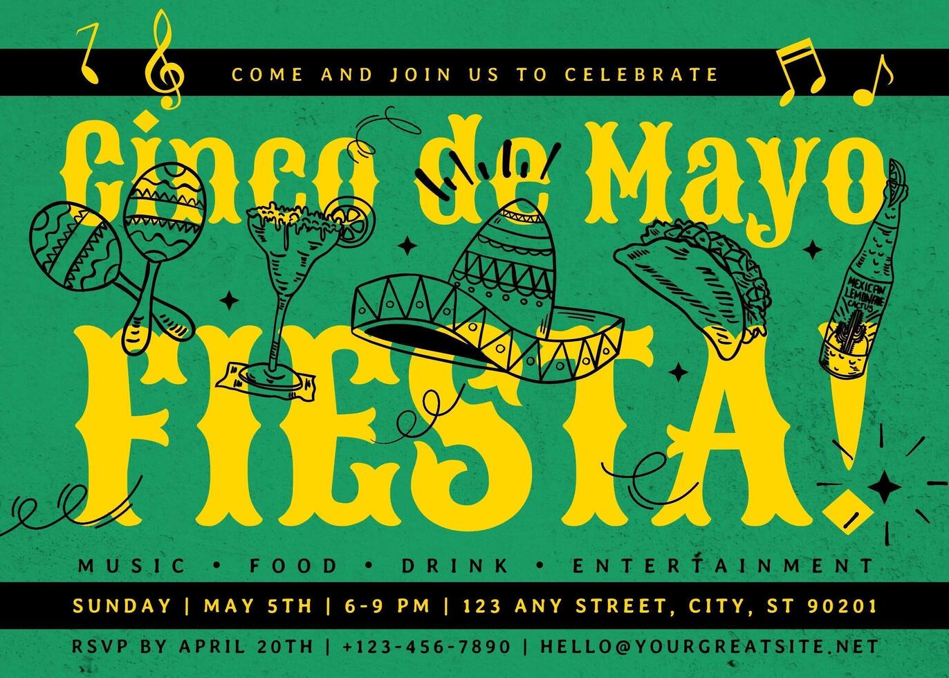 Doodle Cinco de Mayo Fiesta Invitation Card Template