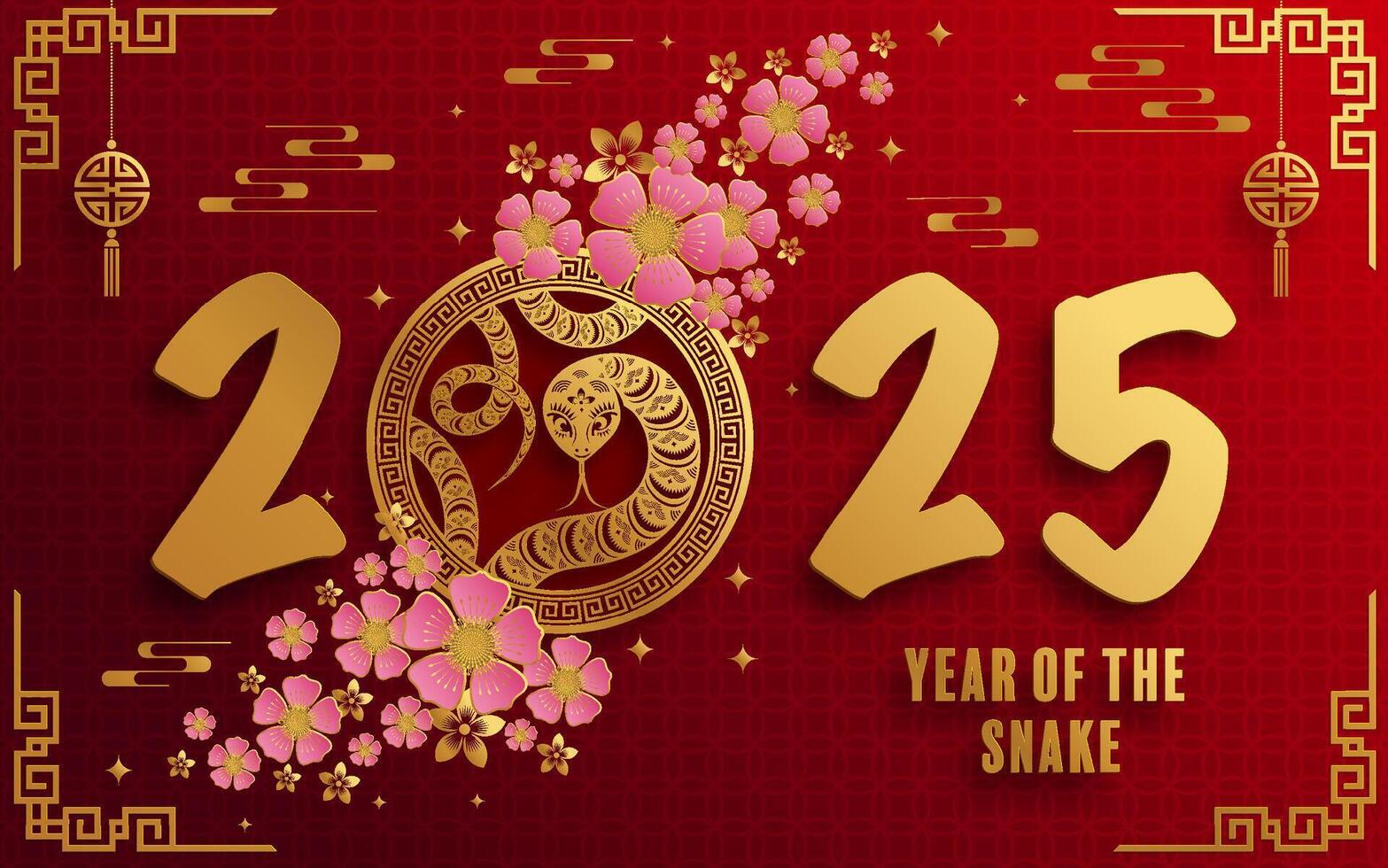 Happy chinese new year 2025 the snake zodiac sign paper cut style on color background. vector