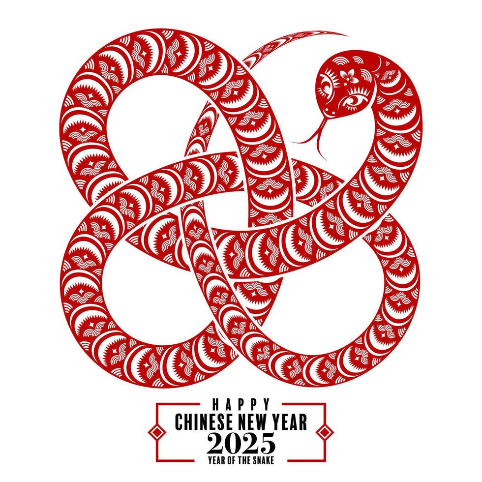 Happy chinese new year 2025 the snake zodiac sign logo with lantern,flower, and asian elements red paper cut style on color background. vector