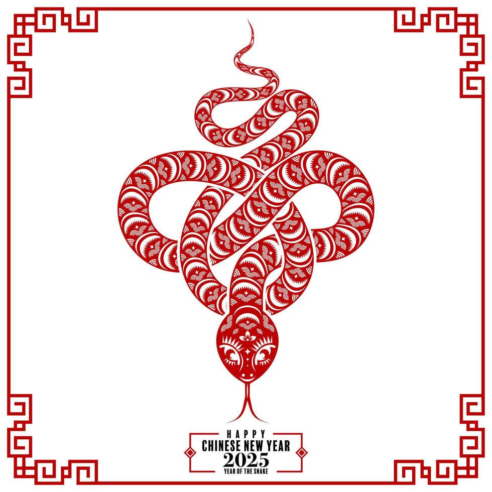 Happy chinese new year 2025 the snake zodiac sign logo with lantern,flower, and asian elements red paper cut style on color background. vector