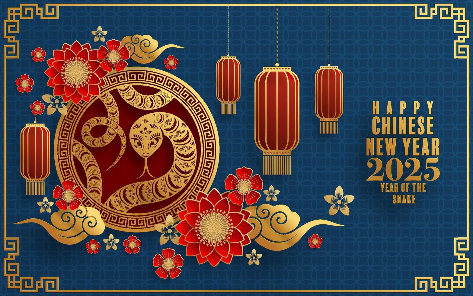 Happy chinese new year 2025 the snake zodiac sign paper cut style on color background. vector