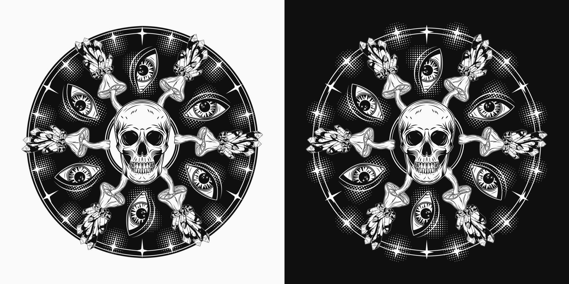 Circular pattern like mandala with skull third eye vector