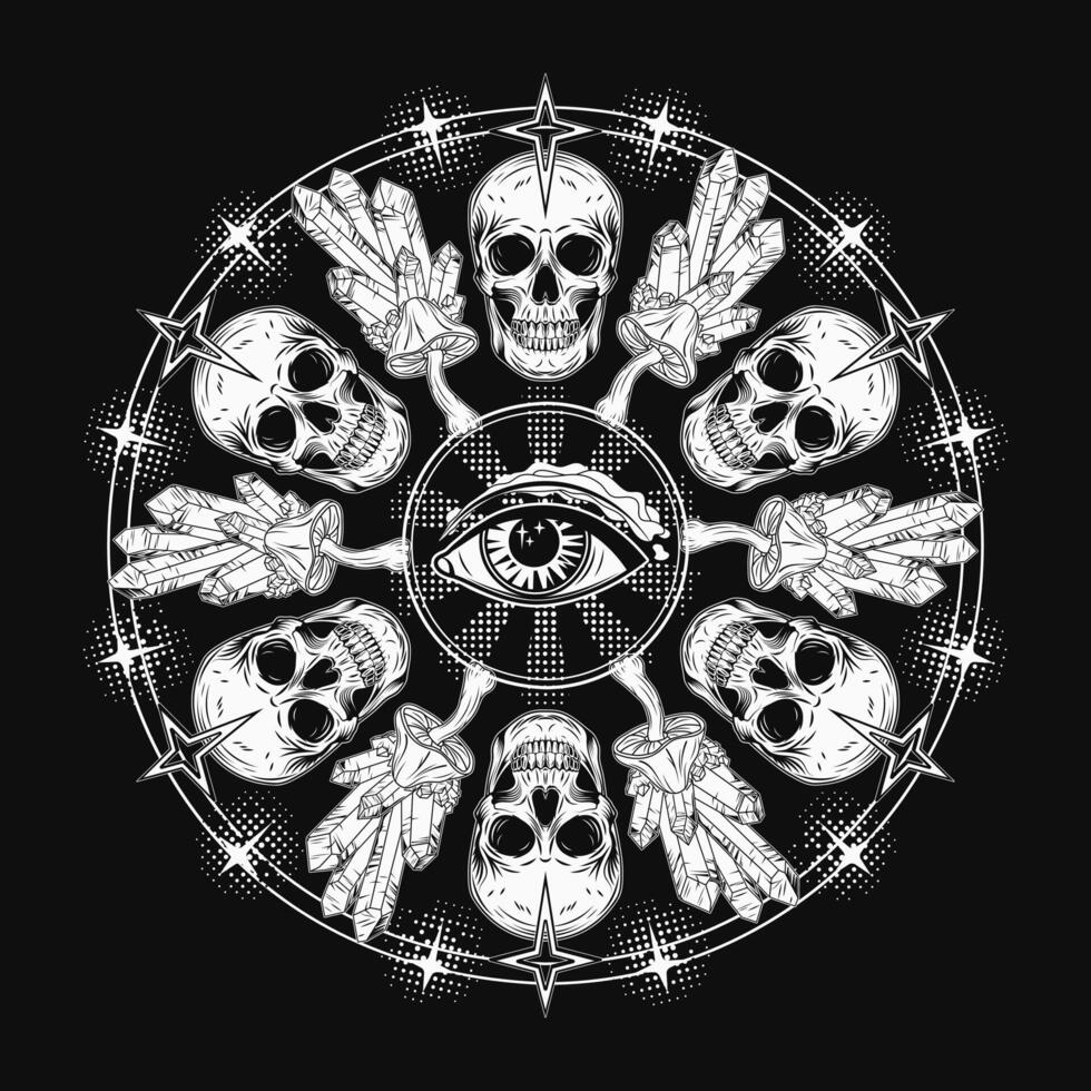 Circular pattern like mandala with skull third eye vector