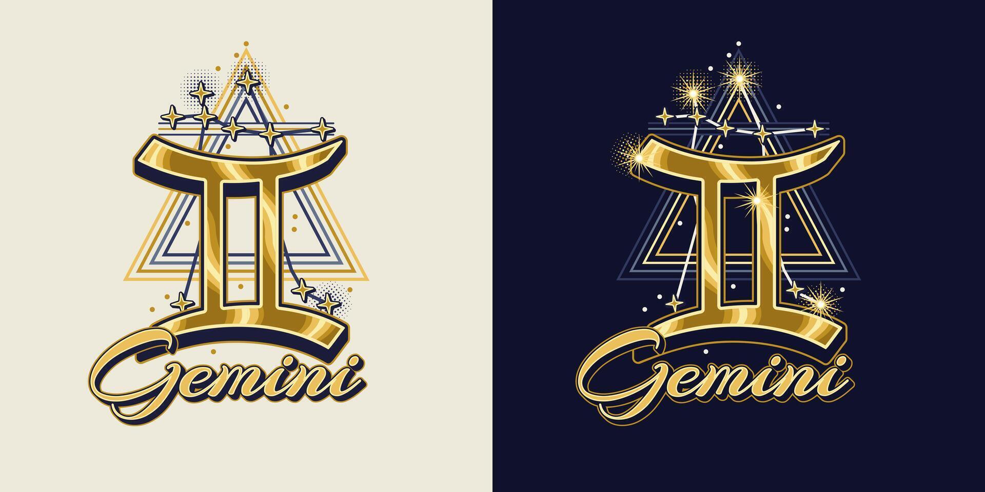 Golden icon of zodiac sign Gemini vector