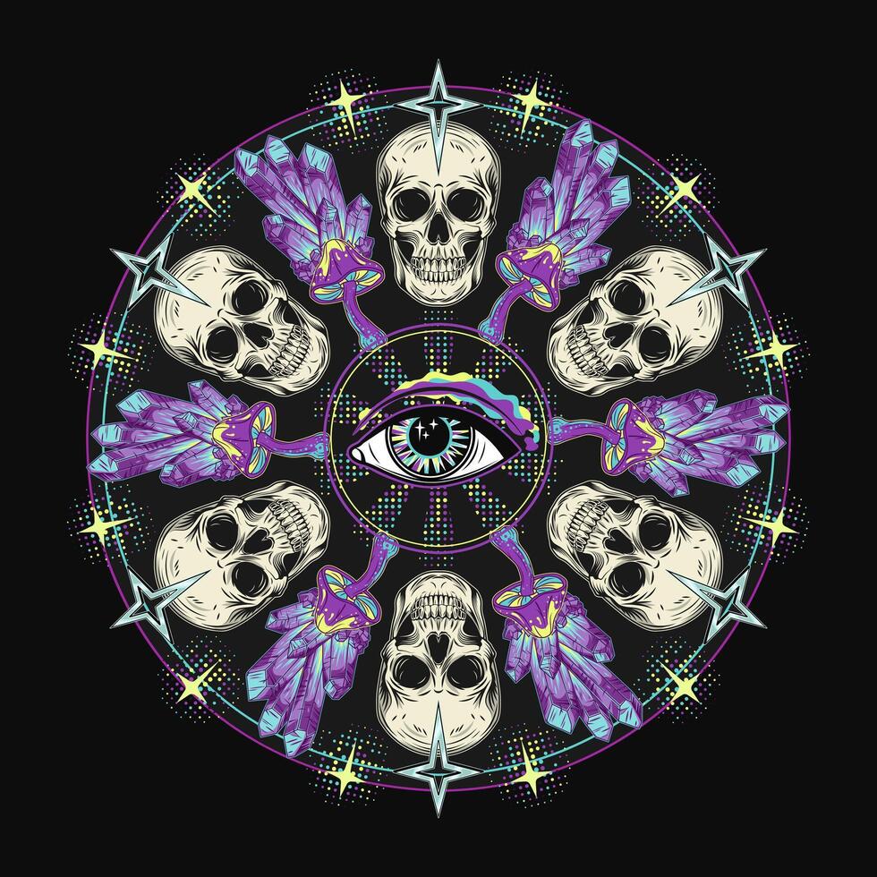 Circular pattern like mandala with skull third eye vector