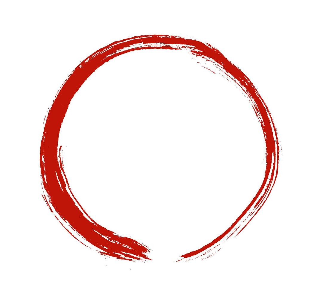 Enso Zen red circle. Round ink brush stroke, calligraphy paint buddhism symbol isolated on white vector