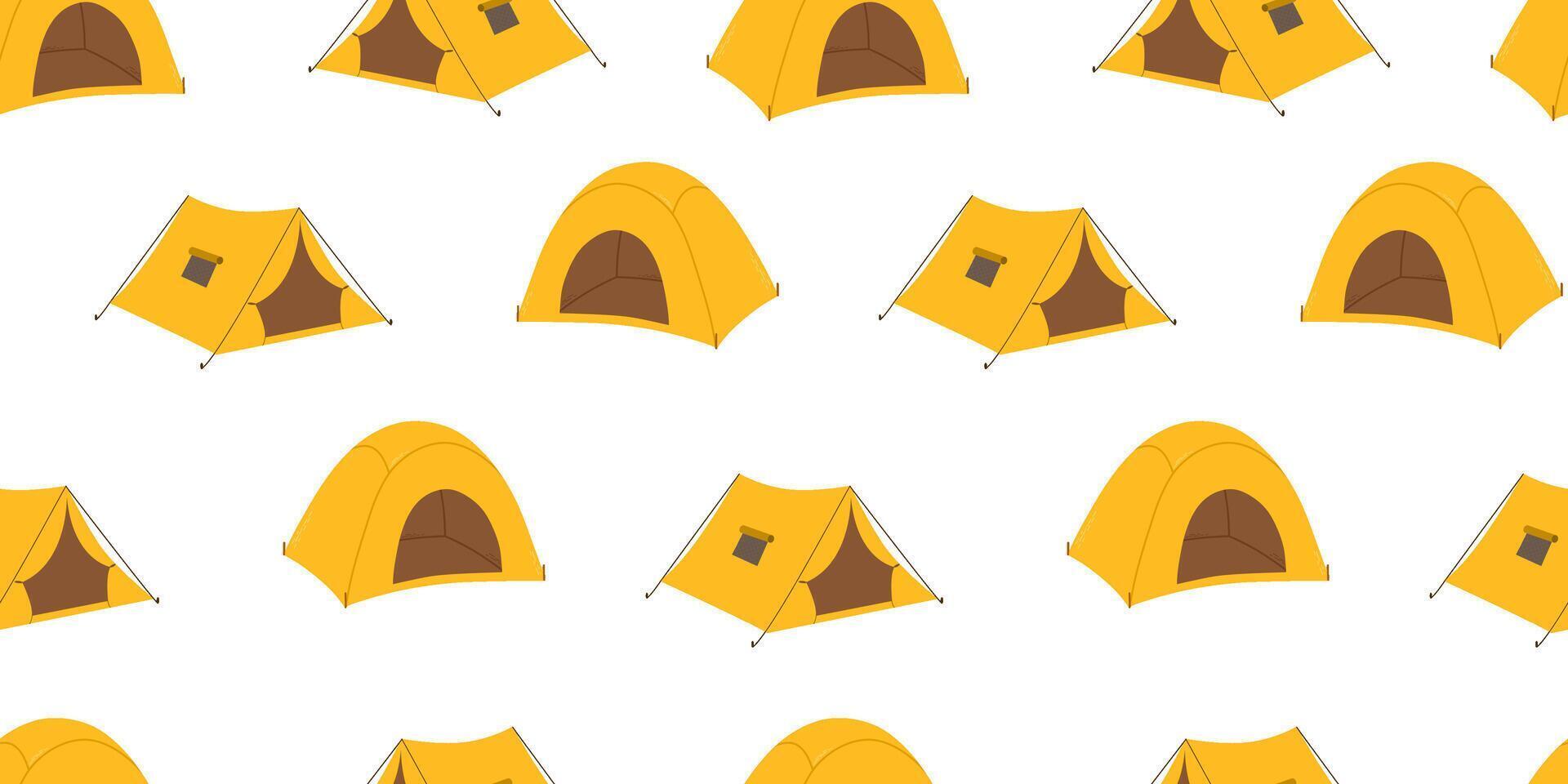 Seamless pattern with yellow camping tent isolated on white vector